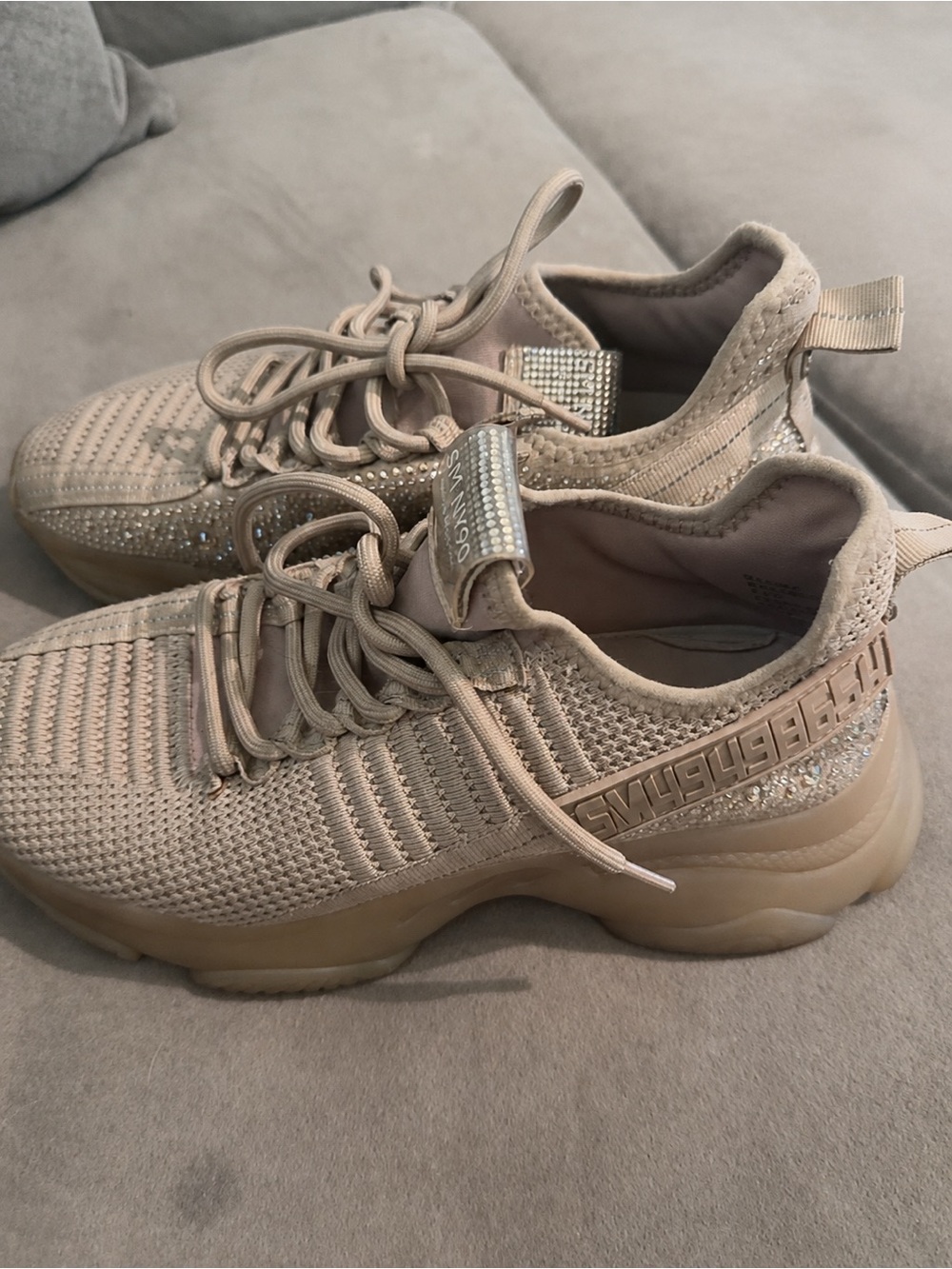 Steve Madden Beige Sparkle Knit Lace-Up Sneakers